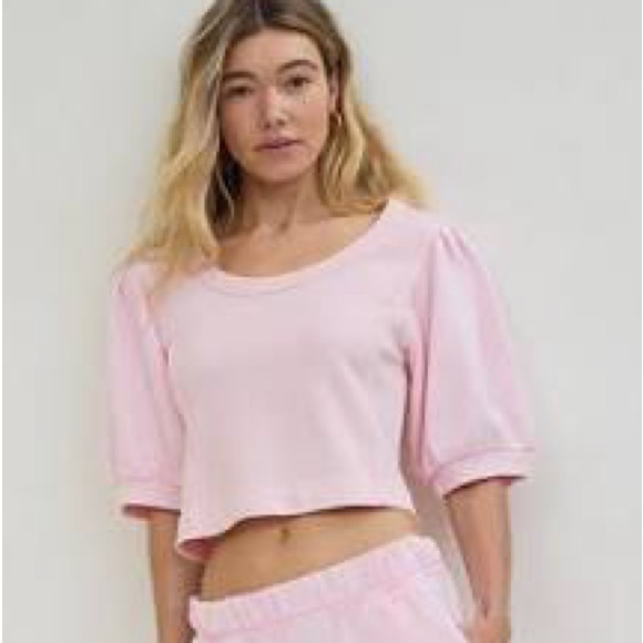 Aerie Pink Seams Right Short Puff Sleeve Sweatshirt Top - Picture 4 of 7
